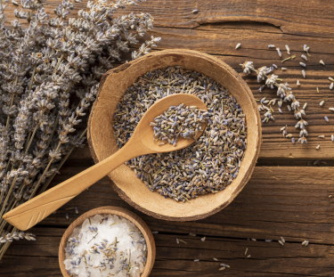Image of a ball of crushed lavender and crushed salt ready for recipes
