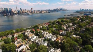 Aerial view of New Jersey in the New York skyline