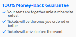 Image of a 100% Money Back Guarantee banner that says if you buy concert tickets for upcoming Connecticut events from FunNewJersey.com that your purchases are safe and you are guaranteed to be happy