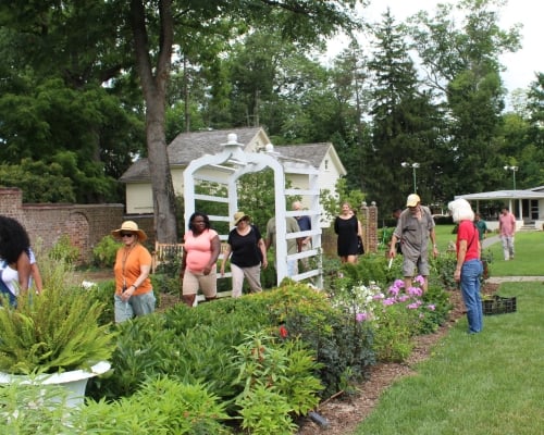 Image of People walking through the Gardens at Morven Museum and Gardens as Part of a Princeton NJ Day Trip